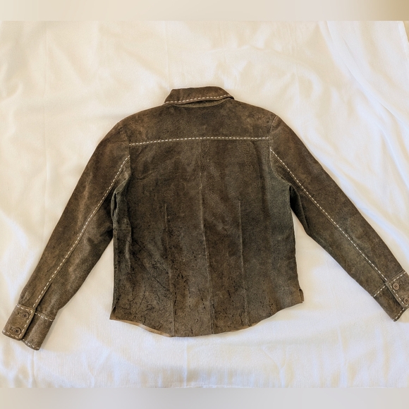 90s VTG Brown Leather Button Up Shirt - Picture 2 of 13